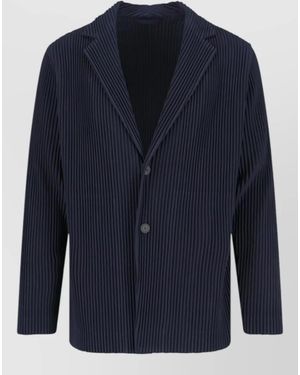 Homme Plissé Issey Miyake Single Breasted Pleated Texture Blazer Jacket - Blue