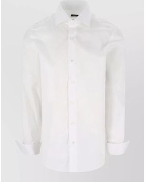 Barba Napoli Button Down Collar Shirt Curved Hem - White
