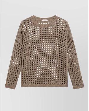 Max Mara Long Sleeve Open Knit Round Neck Sweater - Multicolor