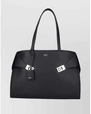 Ferragamo Structured Tote Bag Metal Hardware - Black