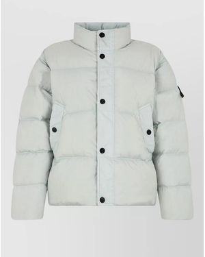 Stone Island Padded Bomber Jacket Logo High Collar - White