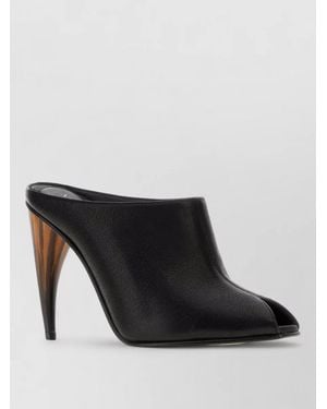 McQueen Leather Mules Peep Toe Tortoiseshell Heel - Black