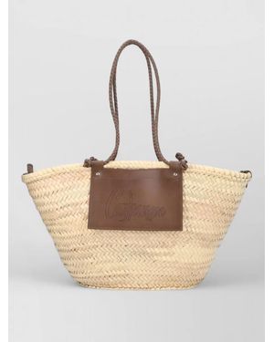 Castañer Shoulder Bag Campania Braided Handles Rectangular - Natural