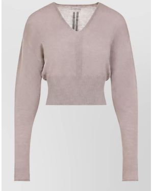 Rick Owens Wool Fine-Knit V-Neck Cropped Sweatshirt - Pink