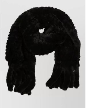Pinko Faux Fur Gloves Long Fringe Soft Texture - Black