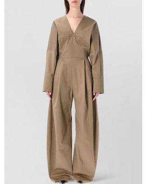 Thelatest V-Neck Long-Sleeve Wide-Leg Jumpsuit - Natural