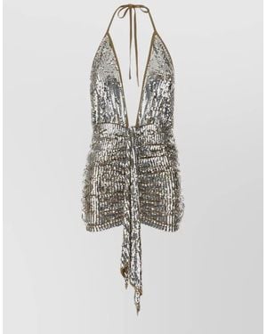 DSquared² Halterneck Wool Mini Dress Deep V Neckline - White