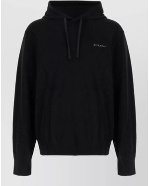 Givenchy Wool Cashmere Hooded Sweatshirt Drawstring Hood - Blue