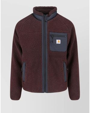 Carhartt Fleece Jacket With High Collar And Pockets - Brown