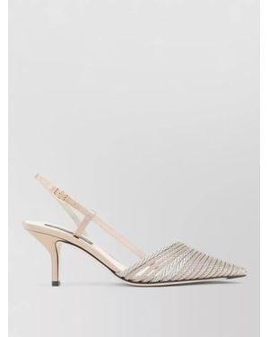 Giorgio Armani Satin Slingback Court Shoes Leather Sole Trim - Natural