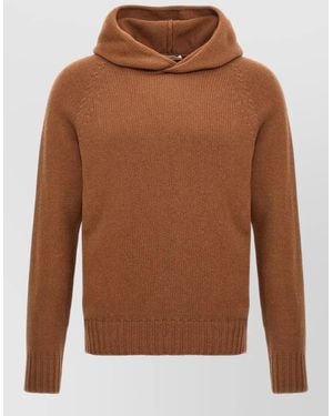 Ma'ry'ya Wool Silk Cashmere Hooded Jumper - Brown
