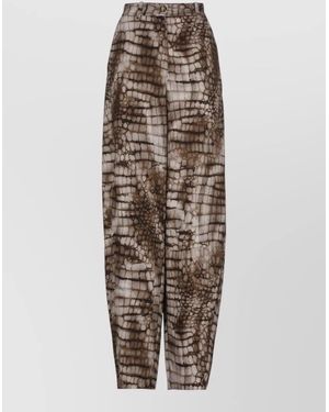 Elisabetta Franchi High Waist Wide Leg Animalier Trousers - Multicolour