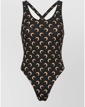 Marine Serre Moon Print Swimsuit Criss Cross Back - Black