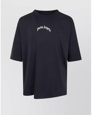 ★Palm Angels★ Logo Print Linen Short Sleeve T-Shirt Black Short sleeve T-shirt with logo print | Emporium