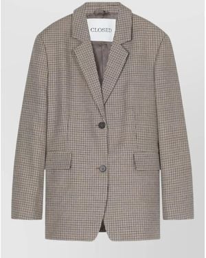 Closed Houndstooth Wool Blazer Single Breasted - Brown