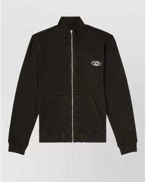 DIESEL Zip Jacket Front Pockets Ribbed Cuffs Hem - Black