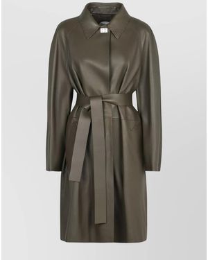 Fendi Belted Deer Leather Long Jacket - Gray