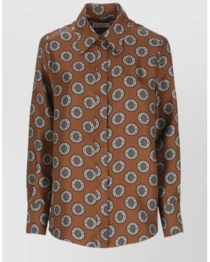 Alberto Biani Printed Silk Long-Sleeve Shirt - Brown