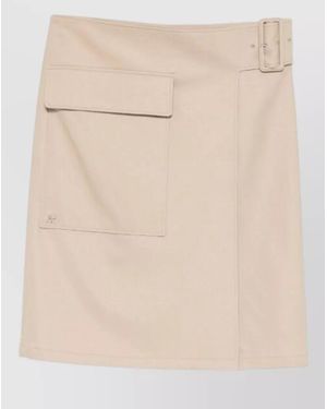 Courreges Utility Cotton Skirt Buckle Belt Pocket - Natural