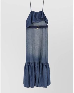 Pinko Chiarodiluna Denim Dress Ruffle Neckline - Blue