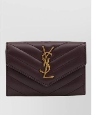 Saint Laurent Cassandre Lambskin Chevron Envelope Wallet - Brown