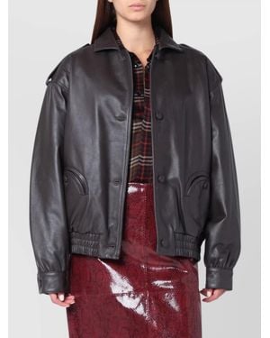 Blazé Milano Leather Bomber Jacket Flap Pockets - Gray