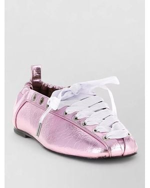 Ganni Lace Up Ballerina Flats Metallic Detail - Pink