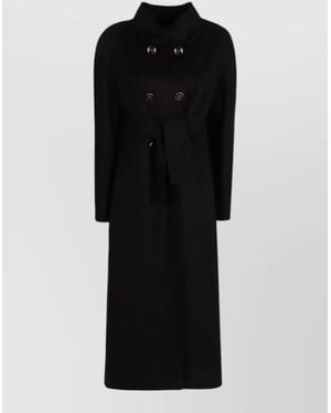 Valentino Garavani Long Coat High Collar Button Detailing - Black