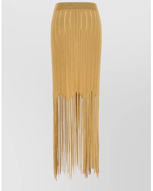 Balmain Knit Skirt Elastic Waist Fringe Hem - Metallic