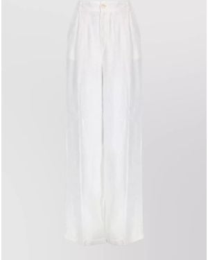 120% Lino Linen Trousers High Waist Wide Leg Belt Loops - White