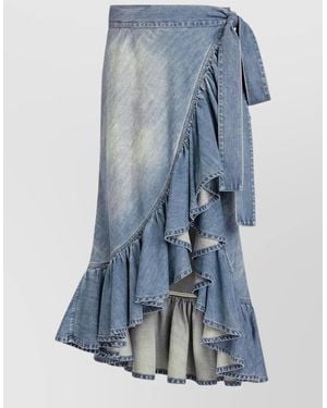 Alaïa Denim Ruffle Wrap Skirt Asymmetric Cut - Blue