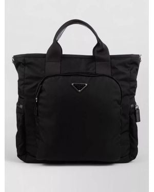 Prada Rectangular Tote Bag Top Handles Side Pockets - Black