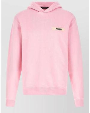 Jacquemus Hooded Cotton Fleece Crewneck Ribbed Trims - Pink