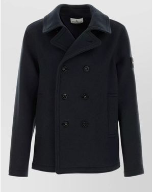 Stone Island Cashmere Blend Double-Breasted Peacoat - Blue