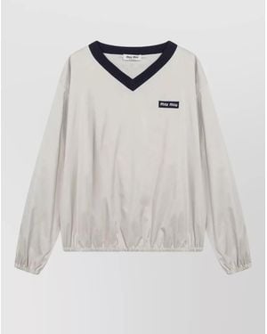 Miu Miu Jacket Elastic Hem Long Sleeves V Neckline - Gray