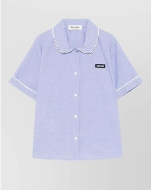 Miu Miu Gingham Poplin Shirt Contrast Trim Collar - Purple
