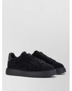 Hogan Suede Sneakers Round Toe Rubber Sole - Black