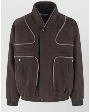 Kiko Kostadinov High Collar Coat Contrast Piping Elasticated Hem - Black