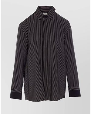 Saint Laurent Silk Striped Long-Sleeve Shirt - Blue