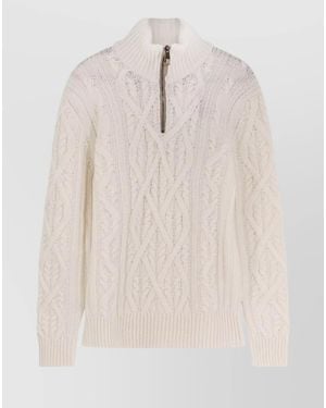 BOSS Cable Knit Crewneck Jumper With Ribbed Cuffs And Hem - Natural