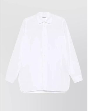 Jil Sander Long Sleeve Curved Hem Tailored Collar Shirt - White