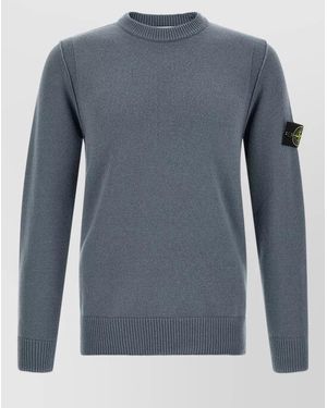 Stone Island Ribbed Wool Crew Neck Sweater - Blue