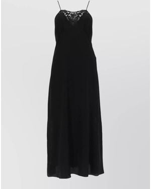 Chloé Lace Maxi Dress Sheer Panels Straps - Black