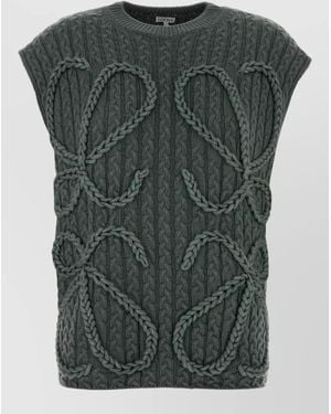 Loewe Stretch Wool Oversized Vest Crew Neck - Green