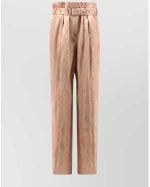 Dries Van Noten Linen And Viscose Pants With Belted Waist - Natural