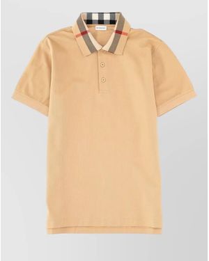 Burberry Ribbed Collar Short Sleeve Fitted T-Shirt - Natural