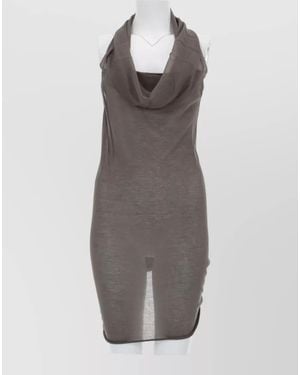Rick Owens Halter Dress Cowl Neck Backless Sheer - Grey