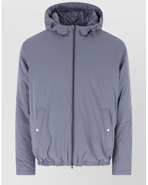 Herno Hooded Coat Elastic Hem Quilted Design Pockets - Blue