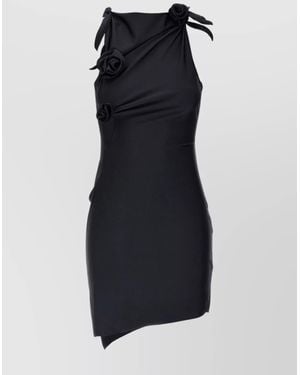 Coperni Asymmetric Cutout Floral-Appliqué Mini Dress - Blue