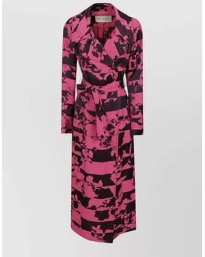 Dries Van Noten Floral Motif Trench Coat Waist Belt - Red